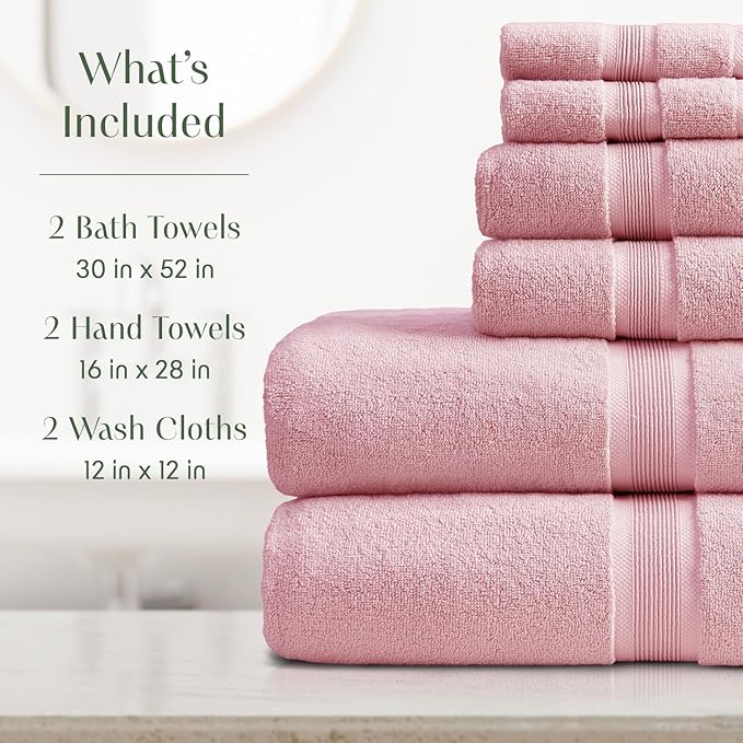 Springtree Home Luxury Bamboo Rayon Bath Towel Set 6 Piece Set | 35% Bamboo - Image 2
