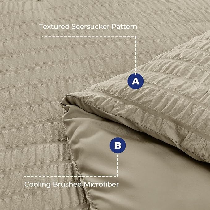 HYMOKEGE Linen California King Comforter Set Seersucker 7 Pieces, All Season - Image 4
