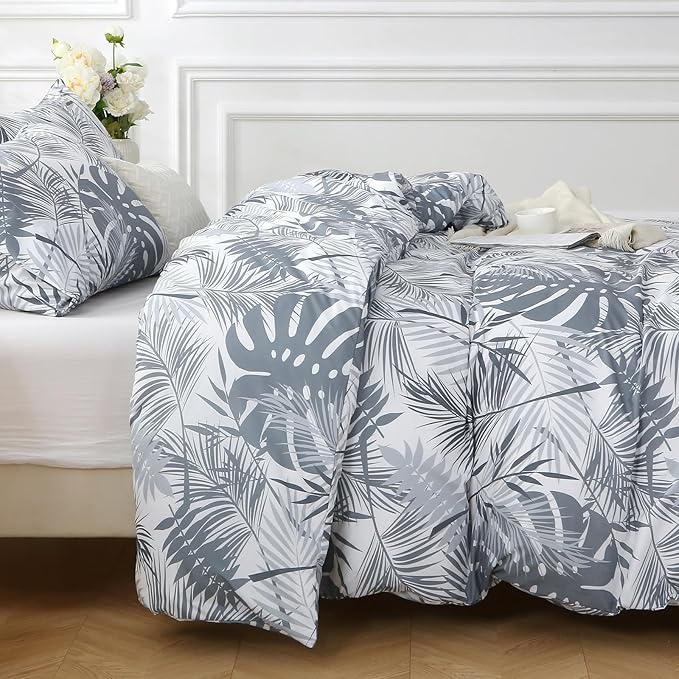 MUXHOMO Duvet Cover Full Size, Reversible Floral Black & Grey Duvet Cover Set - Image 4