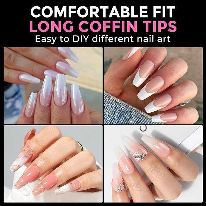 UNA GELLA Long Coffin Nail Tips: 216pcs Coffin Acrylic Fake Nails Full Cover - Image 2