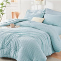 HYMOKEGE Lake Blue Twin Comforter Set Seersucker 5 Pieces, All Season Luxury by HYMOKEGE
