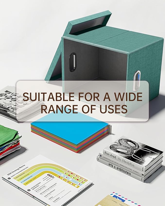 Oterri File Organizer with Lid, File Box, File Cabinet for Letter File Folder Storage, Hanging File Organizer for Office/Decor/Home,Document Organizer, 1 Pack,Forest-Green-Box Only