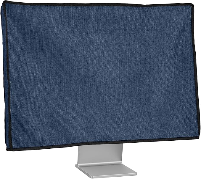 kwmobile Dust Cover for 27-28" Monitor - Linen Monitor Display Protector - Protect Your Computer Screen - Blue Grey