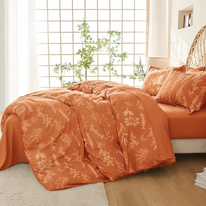 MUXHOMO Duvet Cover Full Size, Reversible Floral Caramel Duvet Cover Set - Image 2