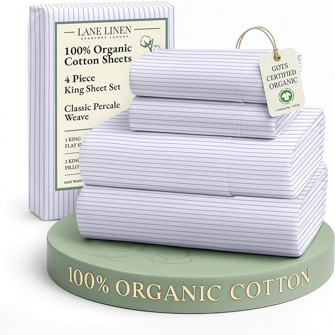 LANE LINEN Eco Friendly 100% Organic Cotton King Bed Sheets Set, Printed Modern by LaneLinen