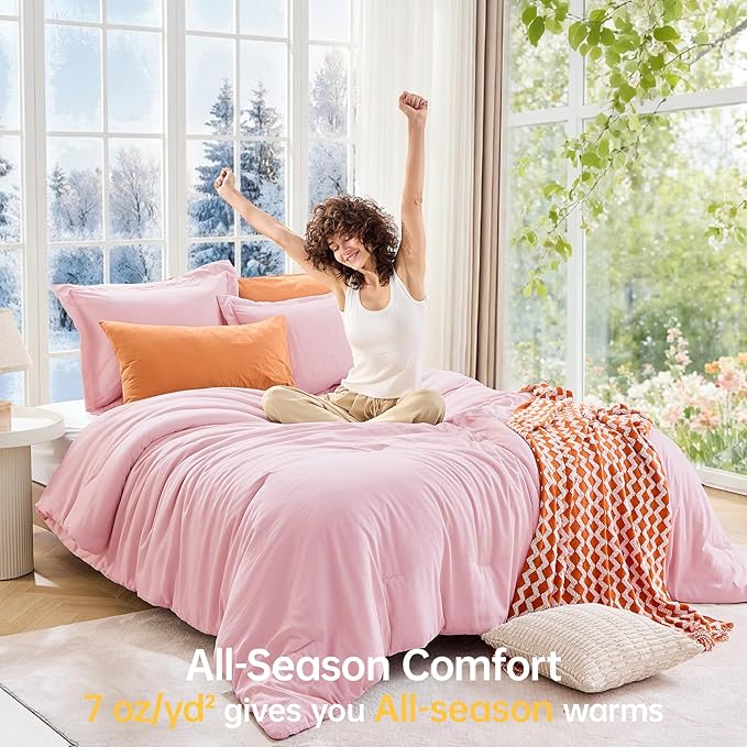 MUXHOMO Pink Queen Comforter Set, All Season Ultra Soft Down Alternative Bedding - Image 4