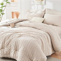 HYMOKEGE Beige Oversized Queen Comforter Set Seersucker 7 Pieces, All Season by HYMOKEGE