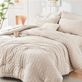 HYMOKEGE Beige Twin Comforter Set Seersucker 5 Pieces, All Season Luxury Bed in by HYMOKEGE