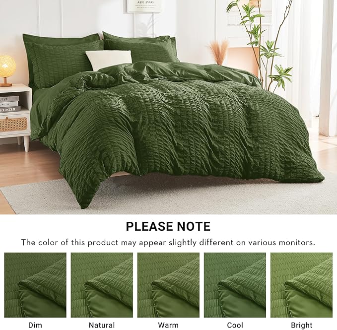 HYMOKEGE Olive Green Twin XL Comforter Set Seersucker 5 Pieces, All Season - Image 6