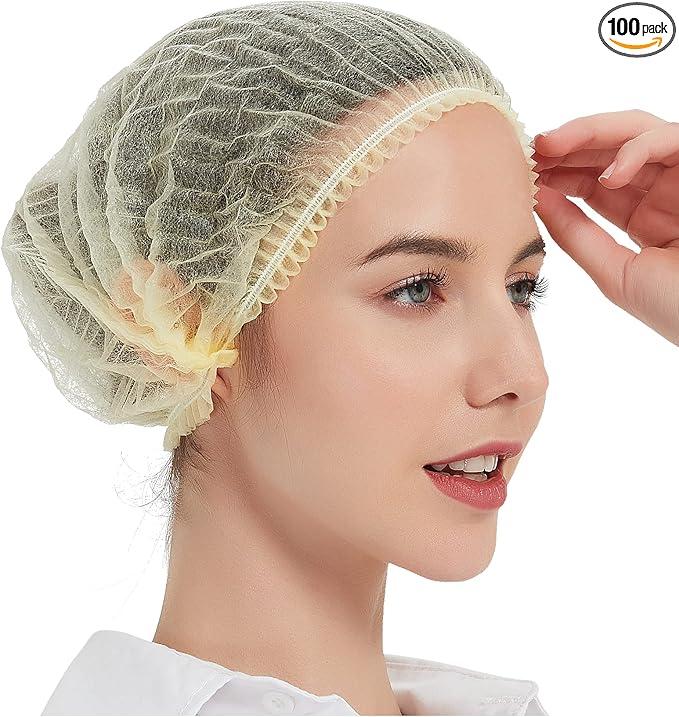 ProtectX 100-Pack Yellow Disposable Hair Nets, Elastic Head Cover, Bouffant Caps by ProtectX