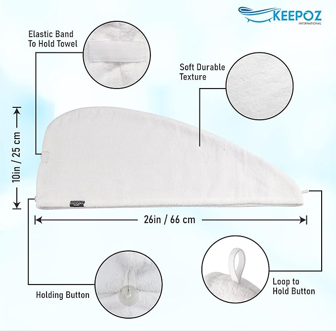 KEEPOZ 100% Cotton Hair Towel Wrap Quick Dry Super Absorbent Turban Head Wrap - Image 2