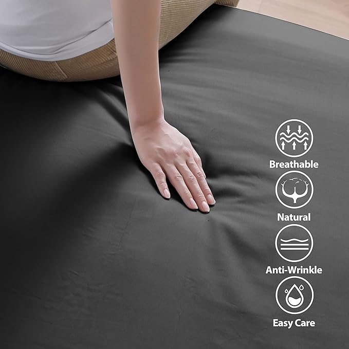 100% Egyptian Cotton Fitted Sheet Full Size Black, 600 Thread Count, 8-16" Deep - Image 2