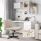PUKAMI Criss Cross Chair,Comfy Cross Legged Office Desk Chair No Wheels,Modern Fabric Swivel Adjustable Height Mid Back Wide Seat for Home Office Computer Makeup Vanity Task(Beige)