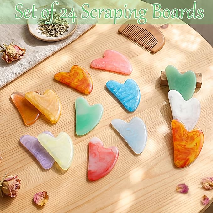 Sherr 24 Pcs Gua Sha Facial Tool Resin Gua Sha Massage Tool Heart Shaped Facial - Image 5