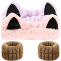 Cat Ears Headband, Cute Spa Headband and Wristband Set Washing Face Skincare by Waliah