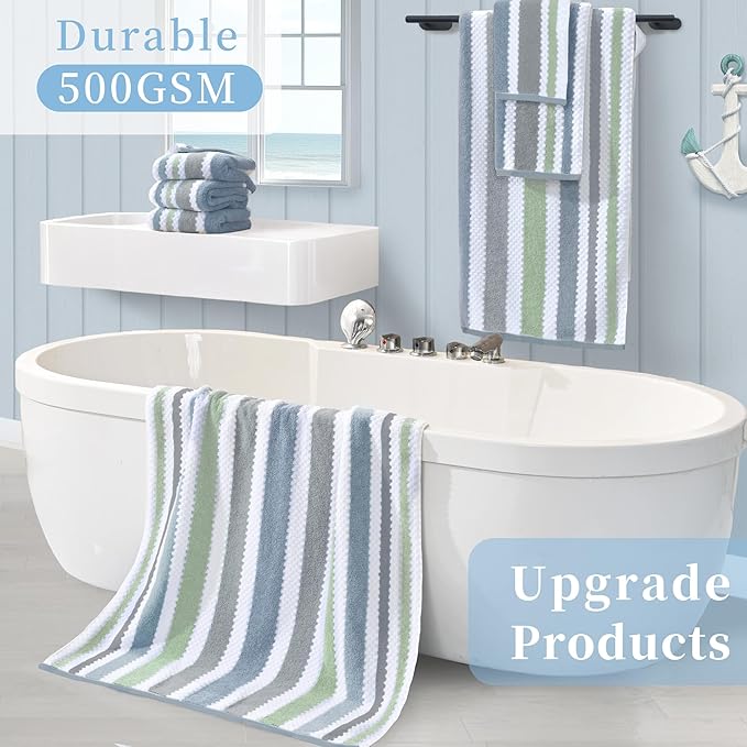 Waffle Washcloths for Bathroom, Striped Wash Cloths 6 Pack 13"x13" - Image 5