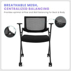 30 Pack Stackable Conference Room Chairs with Wheels and Paddle, Ergonomic Mesh Back and Arms for Meeting, Conference, Reception, Training Room & Home Office Desk Folding Chairs
