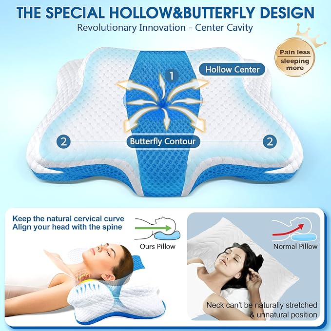 CHxxy Cervical Neck Pillow for Pain Relief Sleeping, Memory Foam Pillows - Image 3