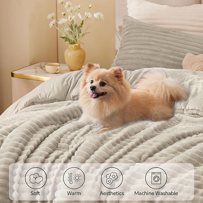 BEDELITE Fleece Full Comforter Set -Super Soft & Warm Fluffy Linen Bedding - Image 3