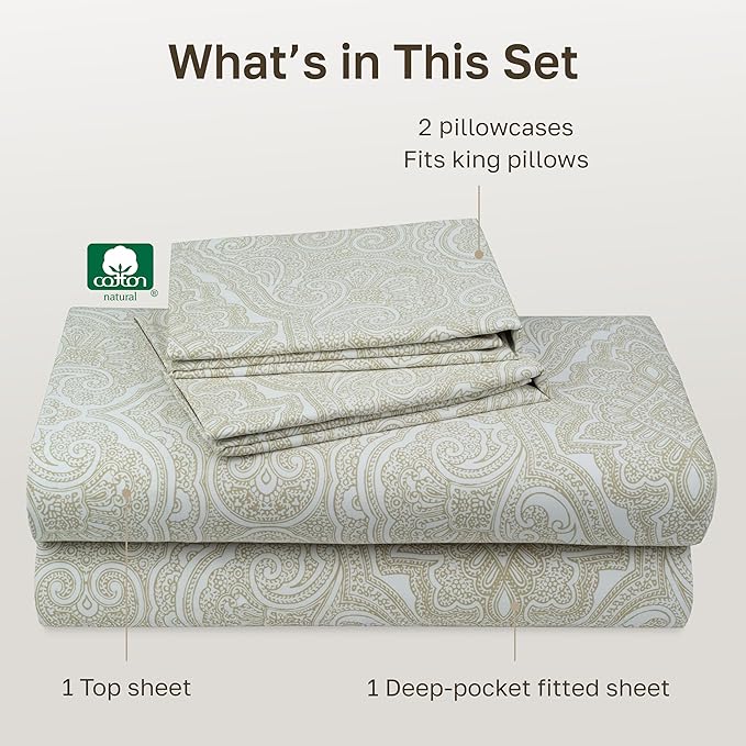 California Design Den Soft 100% Cotton Sheets King Size Set, 400 TC Good - Image 4
