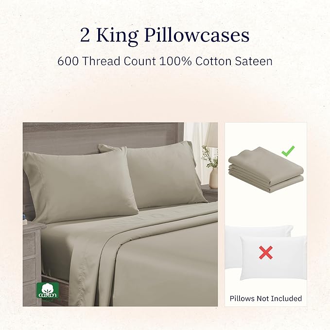 Luxuriously Soft Premium 600 Thread Count, 100% Cotton Set of 2 Cases, Crisp - Image 4