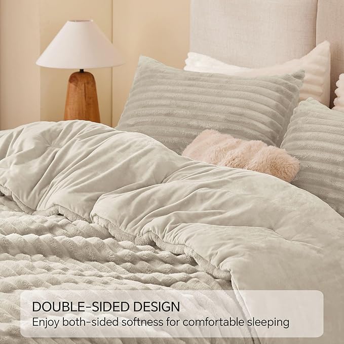 BEDELITE Fleece Full Comforter Set -Super Soft & Warm Fluffy Linen Bedding - Image 5