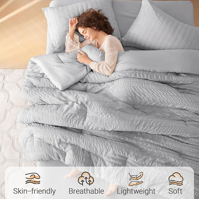 MUXHOMO 5 Pieces Twin XL Comforter Set, Seersucker Bed in a Bag Twin XL Size - Image 2