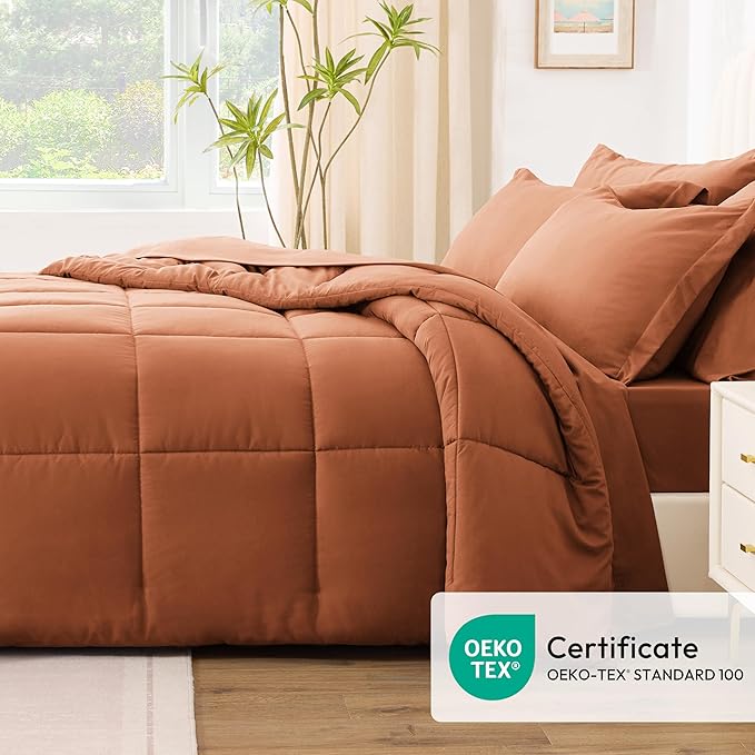 Love's cabin King Size Comforter Set Burnt Orange, 7 Pieces King Bed in a Bag - Image 5