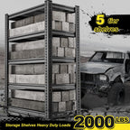 REIBII Garage Shelving Load 2000 LBS, Adjustable 5-Tier Storage Shelves, Metal Shelving Units and Storage Rack Shelf for Garage, Basement, Kitchen, 32" W x 17" D x 72" H, Black, 2PC