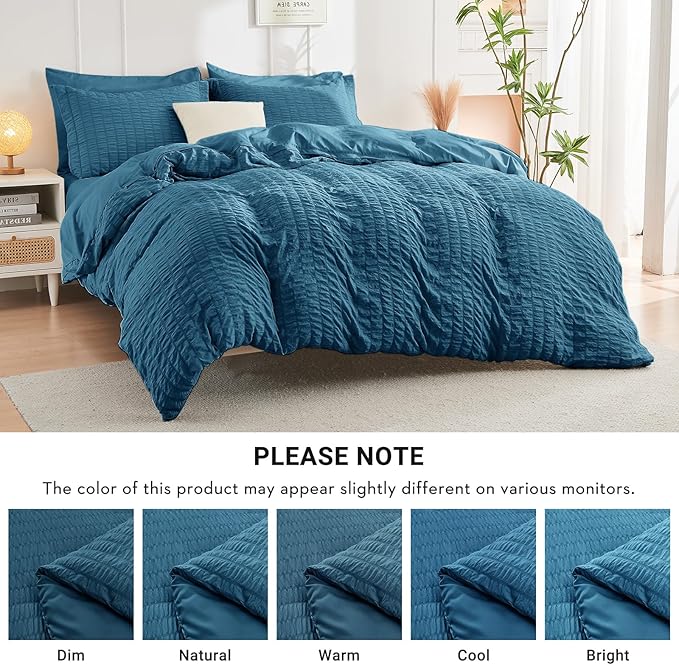 HYMOKEGE Teal Twin XL Comforter Set Seersucker 5 Pieces, All Season Luxury Bed - Image 4
