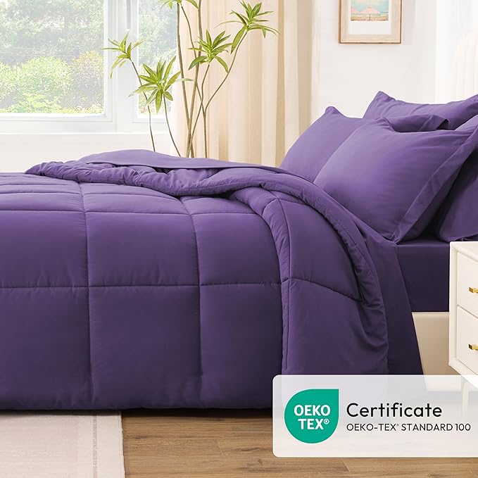 Love's cabin Twin Comforter Set Dark Purple, 5 Pieces Twin Bed in a Bag - Image 5