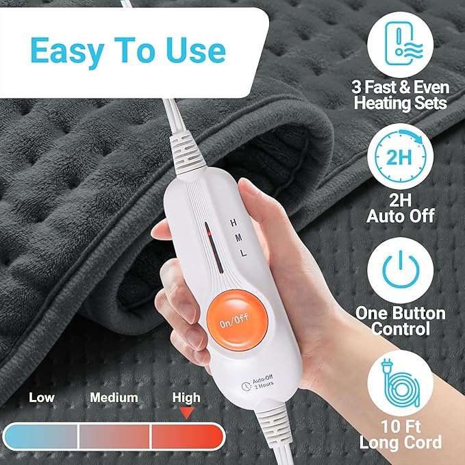 Boileau Electric Heating Pad for Back Pain and Period Cramps Relief, 3 Heating - Image 4