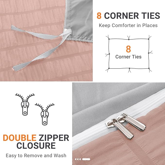 HYMOKEGE Rose Gold/Light Grey Duvet Cover Queen Size, Ultra Soft 3-Piece - Image 5