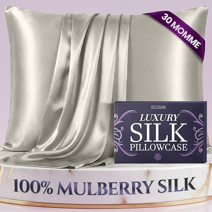 DECOLURE 100% Pure Mulberry Silk Pillow Case Queen Size – Highest Grade 30 by DECOLURE