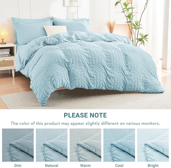 HYMOKEGE Lake Blue California King Comforter Set Seersucker 7 Pieces, All - Image 6
