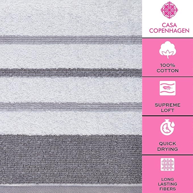 CASA COPENHAGEN White Bay 4Pcs 100% Egyptian Cotton Designer Hand Towels Gift - Image 4