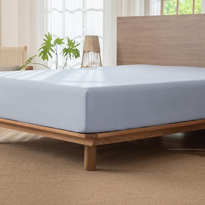 MooMee Fitted Bottom Sheet Only 100% Washed Cotton Linen Like Textured - Image 4