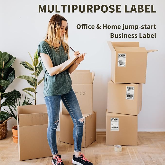 L LIKED 1000 4x6 Thermal Shipping Labels Fanfold, Direct Thermal Printer Labels Compatible with Zebra Rollo - Perforated Strong Adhesive