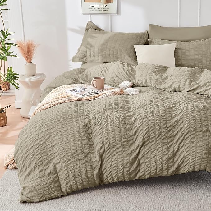 HYMOKEGE Linen King Size Comforter Set Seersucker 7 Pieces, All Season Luxury - Image 2
