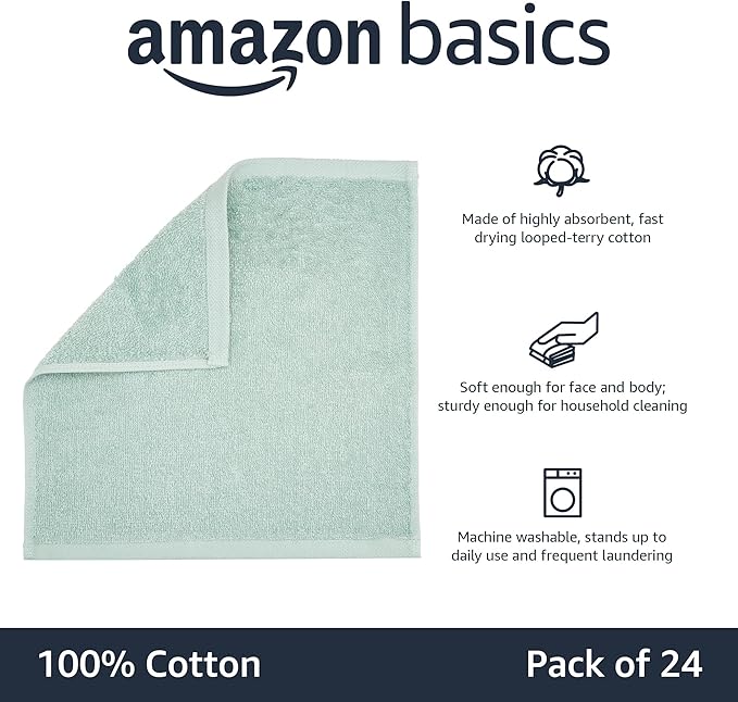 Amazon Basics Washcloth for Bathroom, 100% Cotton Extra Absorbent, Fast Drying - Image 4