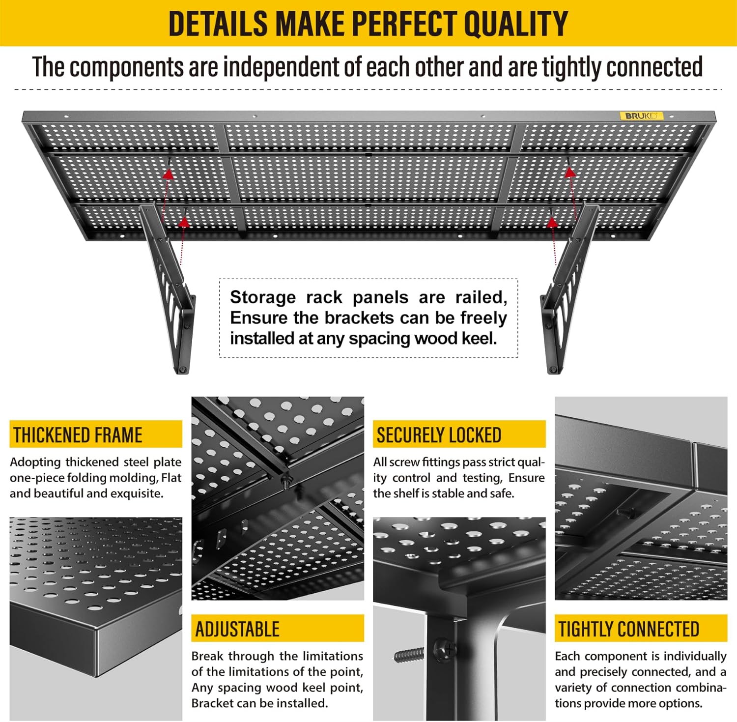 2Pack 1.64x4ft Adjustable Metal Garage Wall Shelving Heavy Duty Garage Storage Shelf Wall Mounted Black