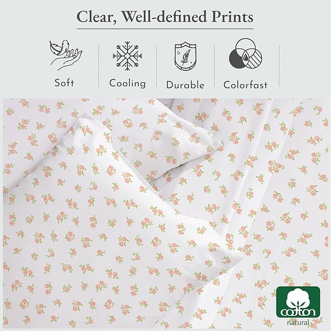 California Design Den Floral Pattern Bed Sheet Set Queen Size, 100% Cotton - Image 5