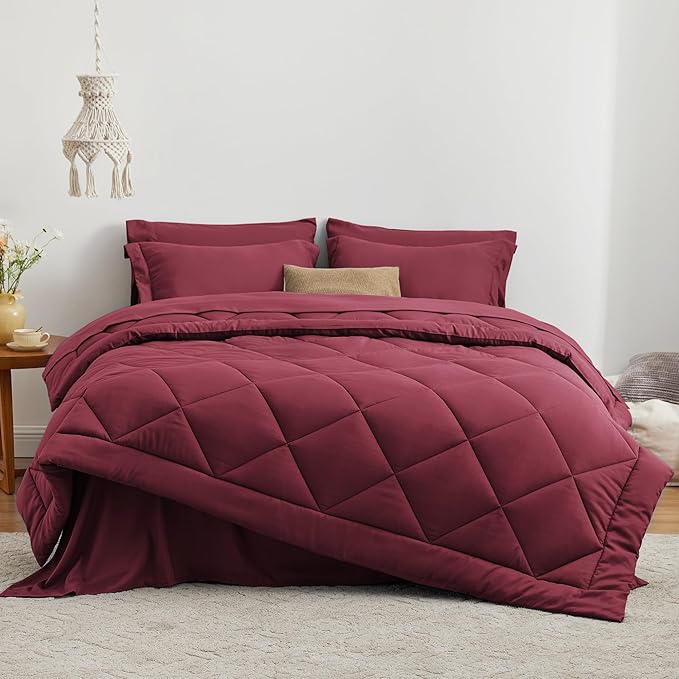 Love's cabin California King Comforter Set Burgundy, 7 Pieces California King - Image 2
