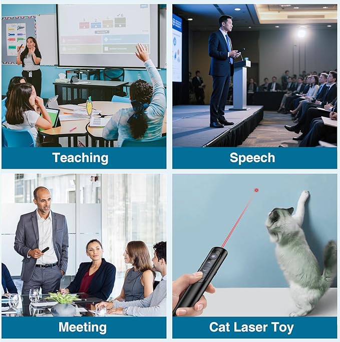 Wireless Presentation Clicker with Red Laser Pointer,Hyperlink Volume Control Powerpoint Clicker for Mac Computer Keynote Prezi Google, Presenter Remote PPT Clicker for Presentations