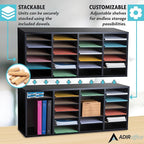 AdirOffice Wooden Adjustable Literature Organizer, 24 Compartment Office Mailbox, or Classroom Literature Organizer, Black