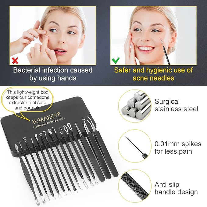 Pimple Popper Tool Kit, IUMAKEVP 15 PCS Professional Stainless Steel Blackhead - Image 7