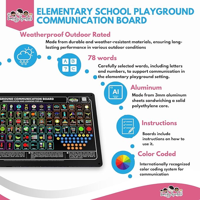 Weather-Proof Aluminum School Playground Communication Board for Autism - Outdoor Inclusive Communication Aid, Lightweight & Durable for Autism & Inclusive Play