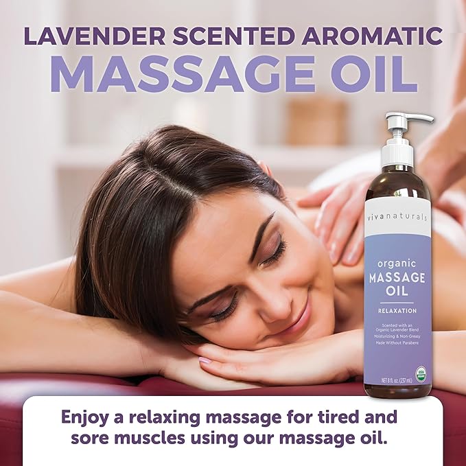 Viva Naturals Organic Massage Oil, Lavender Scented, 8 fl oz – Non-Greasy - Image 3