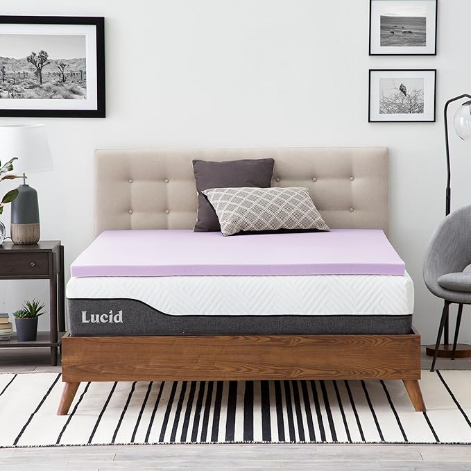 Lucid 2 Inch Lavender Memory Foam Mattress Topper, Full Size – Essential Oil by Lucid