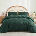 AveLom Dark Green Seersucker Duvet Cover Set Queen Size, 3 Pieces, Ultra Soft by AveLom